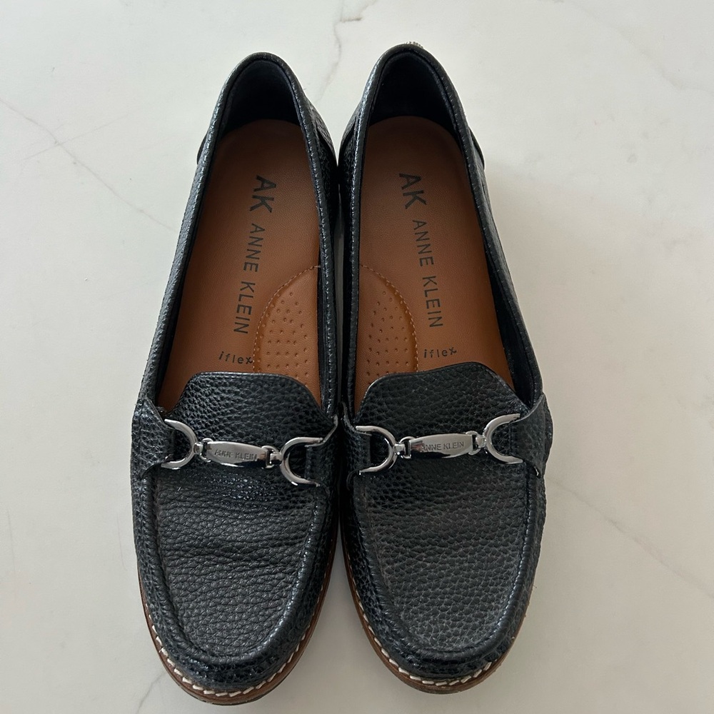 Anne Klein Black Loafers with Silver Accents